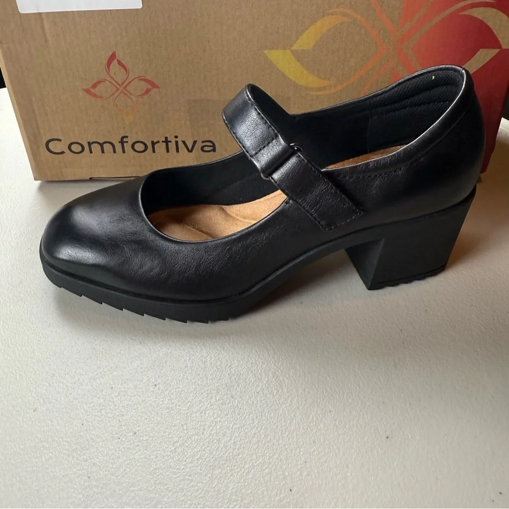 Comfortiva‎ Hayes Mary Jane Pump, Black Leather, size 7.5 - Picture 3 of 8